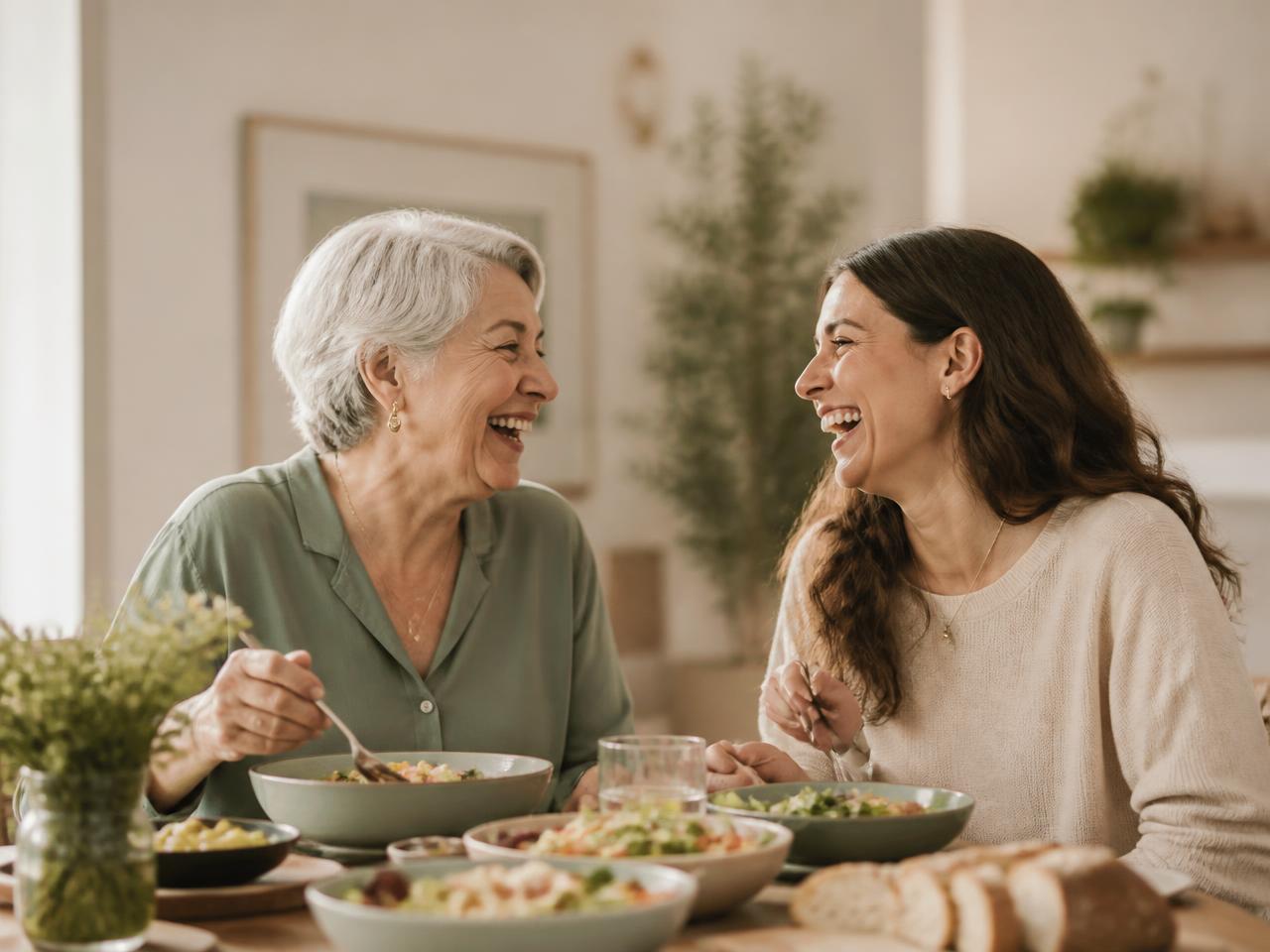 Two adults sharing a meal at home